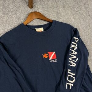 Piranha Joe T Shirt Mens Medium Long Sleeve Diving Graphic Blue Tee